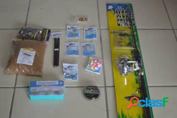 Kit Pesca Maruri Completo Molinete 3 rol + Vara + Iscas + Massa + Anzóis Chumbada Linha