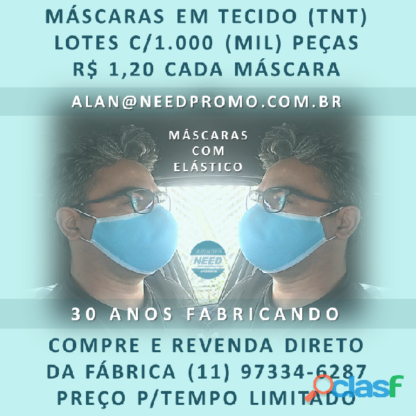 Fábrica e Fabricante de Máscaras de Tecido (dupla) TNT   MÁSCARA DE PROTEÇÃO   Covid 19