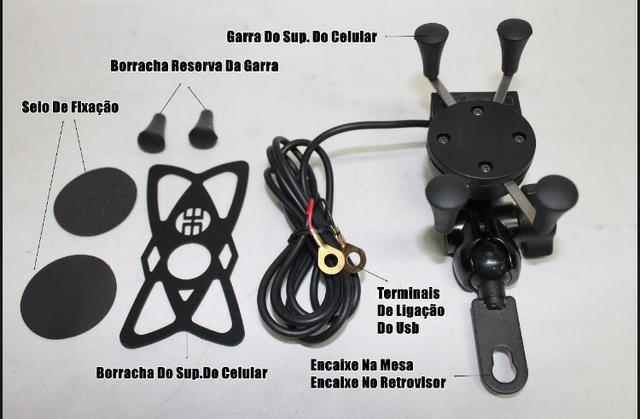 Suporte garra para celular moto universal com carregador usb