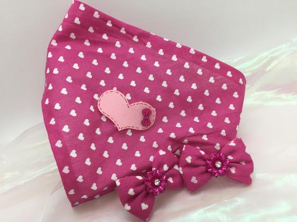 Bandana Pet Coração Rosa kit - bandana + par de laço