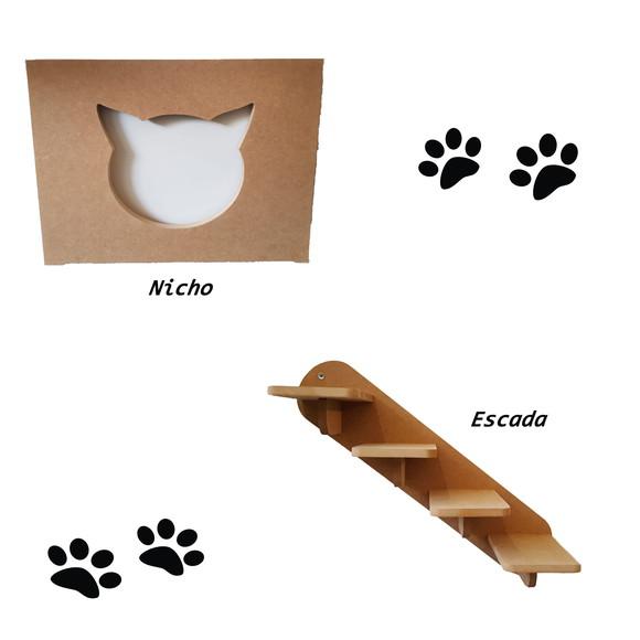 Kit 1 nicho + escada playground para gato 2 peças mdf 15mm