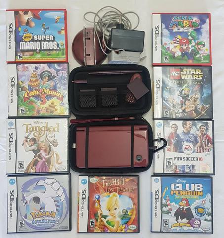 Nintendo dsi xl + acessório + 9 jogos