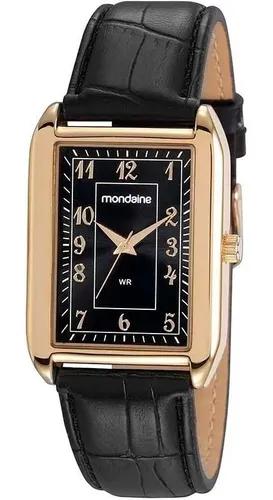 Relogio mondaine dourado quadrado couro original