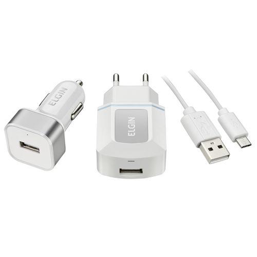 Kit carregador usb de tomada + carregador usb veicular cabo