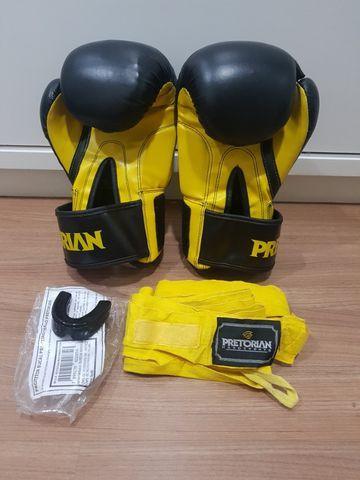 Luvas de boxe muaythai + bandagem + protetor bucal