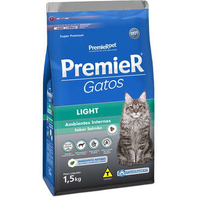 Ração premier pet gatos ambientes internos light adultos