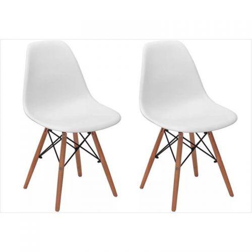 Kit 02 Cadeiras Eiffel Charles Eames Em ABS Branca Com Base