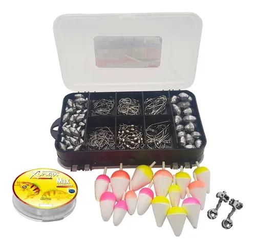 Kit Estojo Pesca Esportiva Anzol Girador Boias 215 Itens