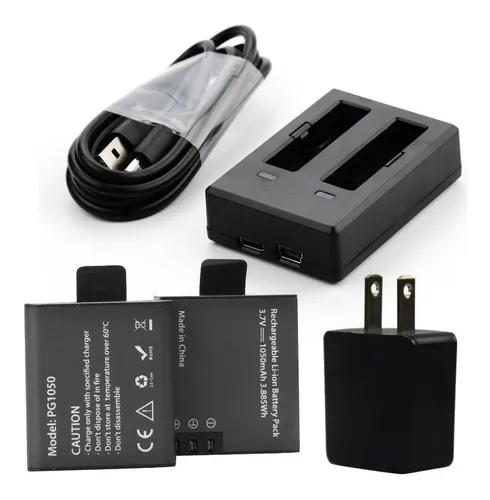 Kit carregador duplo sjcam + 02 bateria eken pg1050mah h9r