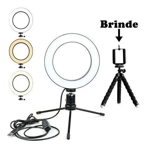 Ring light iluminador luz led youtuber + tripé de celular