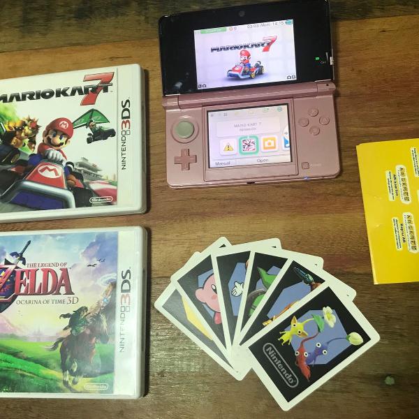 nintendo 3ds + mario kart 7 + zelda ocarina of time