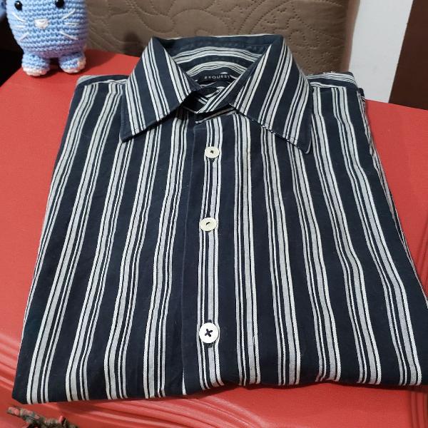 Camisa social manga comprida listrada azul marinho e branco