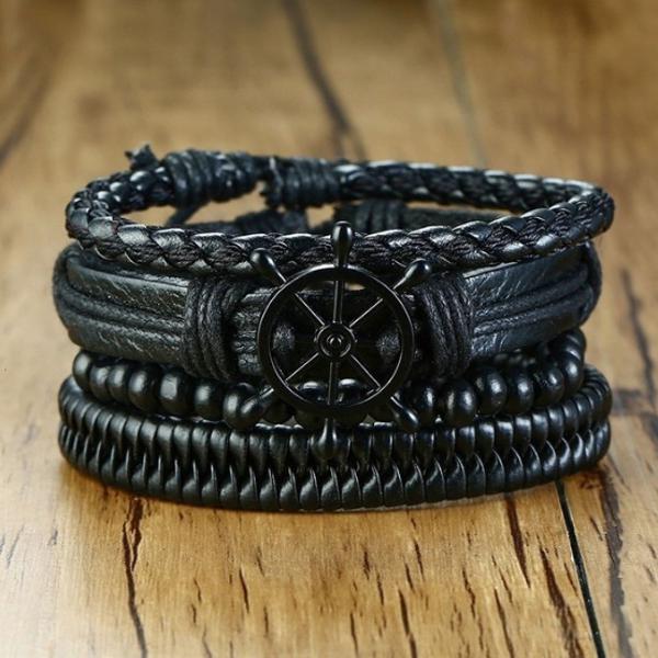 Pulseira Masculina De Couro Preta