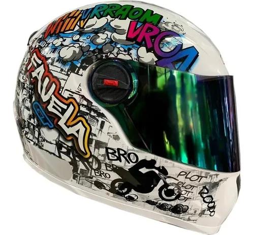 Capacete Fechado Gt Favela Branco Viseira Camaleão Fw3 Moto