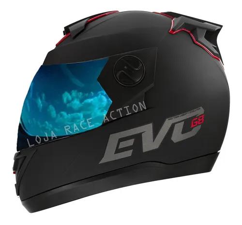 Capacete Pro Tork Preto Fosco G8 Evo Viseira Espelhada Azul