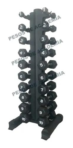 Dumbell Hexagonal Texturizado Par De 1 Kg A 10 Kg + Suporte