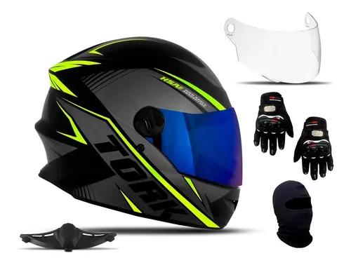 Capacete moto r8 fechado viseira iridium + luva pro tork