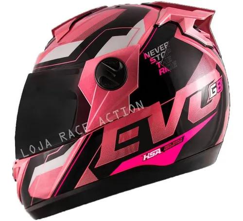 Capacete mulher fechado pro tork g8 evo rosa + viseira fumê