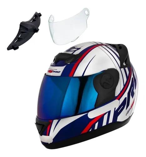 Capacete protork g6 color azul viseira iridium + narigueira