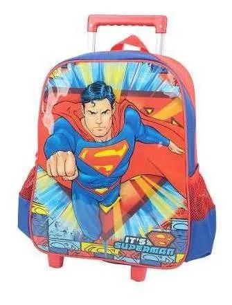 Mochila de carrinho escolar superman azul - ic32882sm