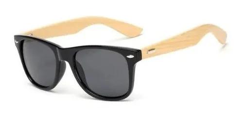 culos De Sol Lente Preta Haste Bamboo Masculino Uv400