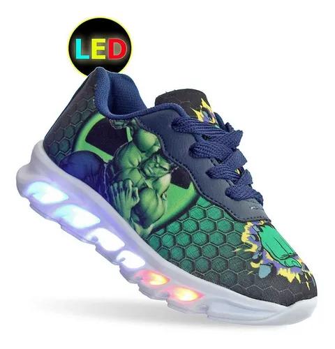 Tenis Com Luz De Led Infantil Masculino Incrivel Hulk