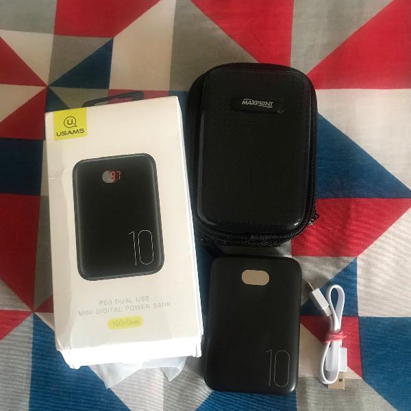 Mini carregador Portátil Usams 10000mA PB9 Dual USB + Case