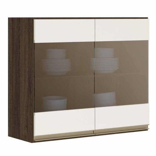 Armario aereo 80cm x 68cm x 31cm 2 portas vidro - amendoa