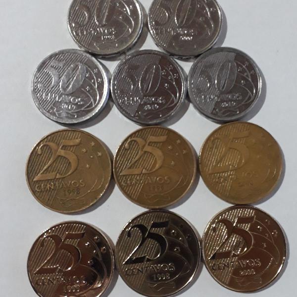 Moedas antigas 25 e 50 centavos