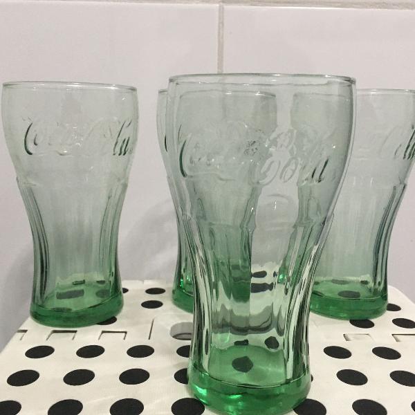 Kit de 4 copos coca-cola vidro verde