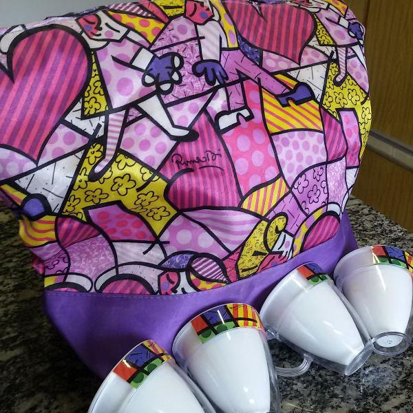 kit xícaras romero brito + bolsa brinde