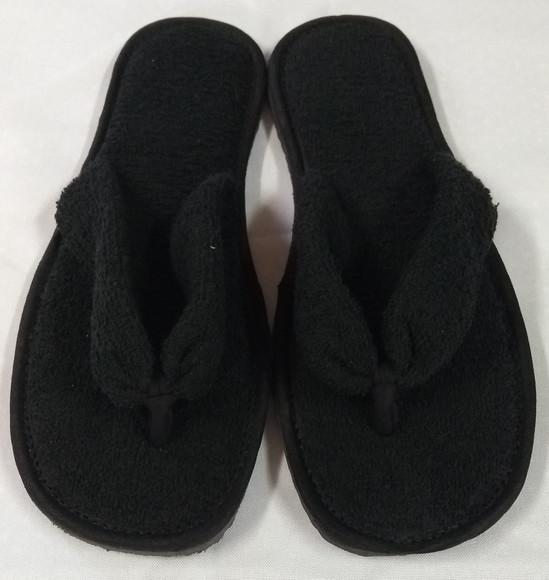 Chinelo de quarto dedo atoalhado preto (pantufas/atacado)