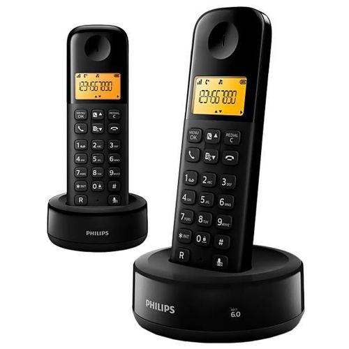 Telefone sem fio philips duo d1302b com identificador de