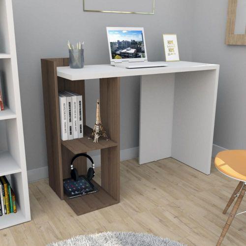 Mesa para escritorio com 2 nichos sense - nogueira//branco -