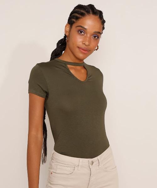 Blusa Feminina Choker Básica Manga Curta Decote Redondo