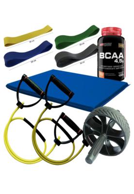 Kit treino completo: roda colchonete 4x rubber band 2x