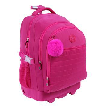 Mochila rodinhas feminina escolar notebook impermeável rosa