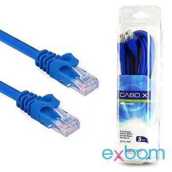 Cabo de Rede Ethernet Lan Rj45 Cat5e Azul 5 Metros - Exbom -