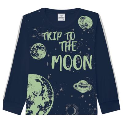 Camiseta infantil abrange trip to the moon azul marinho