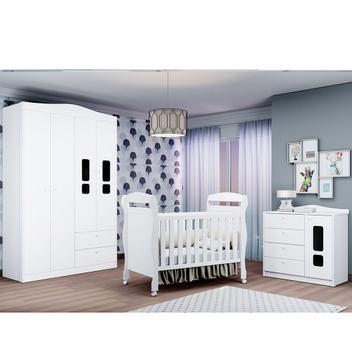 Quarto de Bebê Crytal Com Guarda Roupa 4 Portas + Cômoda +