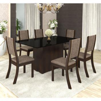 Conjunto sala de jantar mesa em vidro 6 cadeiras drive