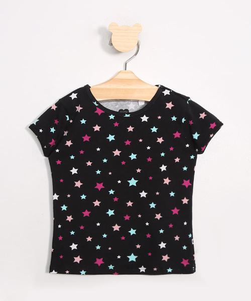 Blusa infantil estampado de estrelas manga curta decote