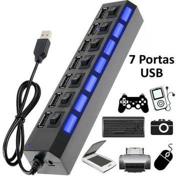 Hub usb 2.0 extensor usb 7 portas switch on/off led