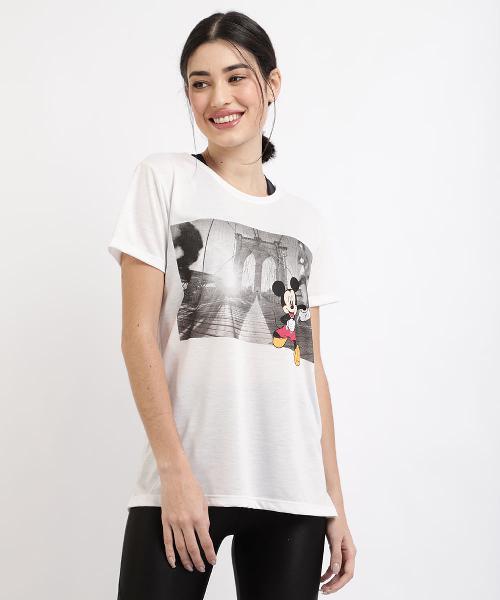 Blusa feminina mickey manga curta decote redondo branca