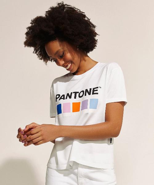 Blusa feminina Pantone Manga Curta Decote Redondo Branca