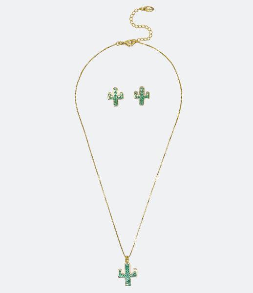 Conjunto brinco e colar com pingente cactos Conjunto brinco e colar com pingente cactos