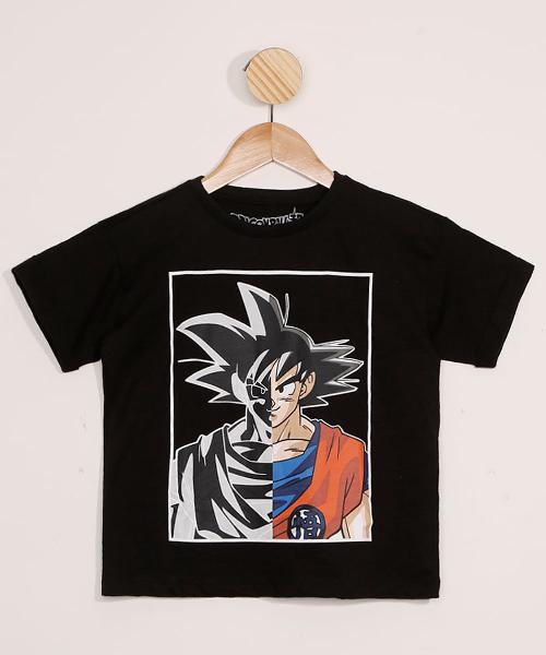 Camiseta infantil goku manga curta preta