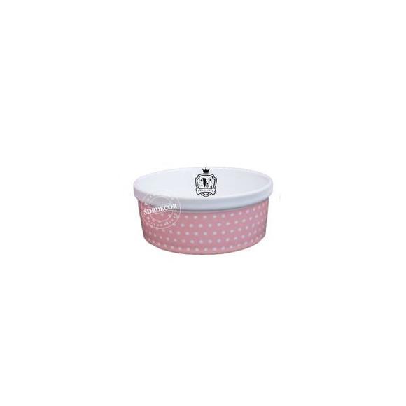 Comedouro pet de cerâmica luxo pequeno faixa poa rosa