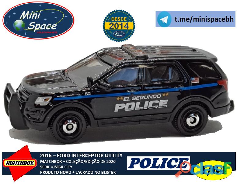 Matchbox 2016 Ford Interceptor Utility Polícia cor Preto 1/64