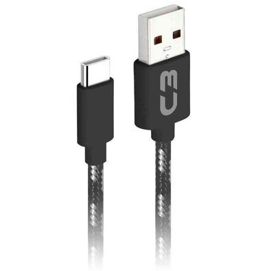 Cabo usb x usb-c, c3 plus, 1m, nylon, preto/cinza -